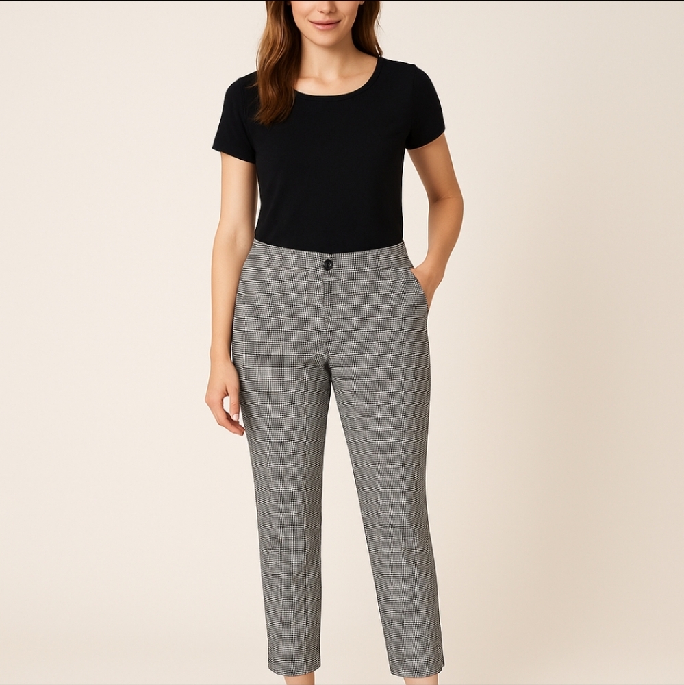 Rafaela Women’s Ankle Pants Size 6 Black White Check Elastic Waist NWOT